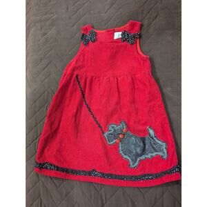 Vintage girl's courteroy pinafore style over dress w/black Scottish Terrier 3T